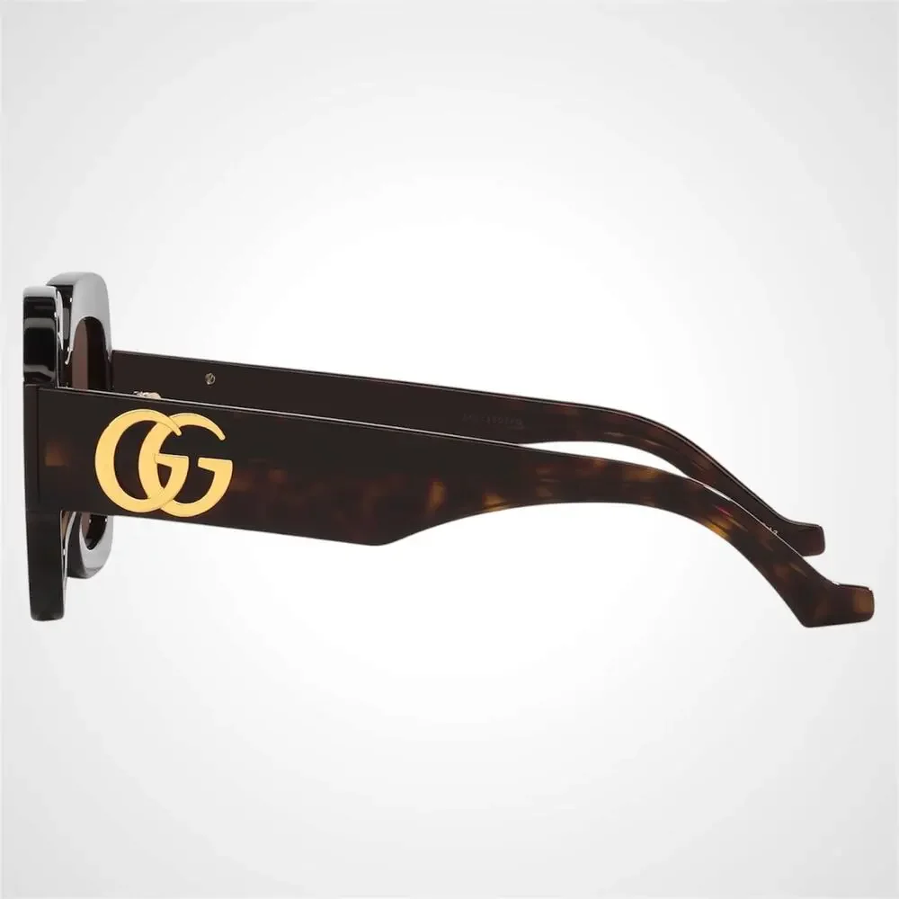 GUCCI Sunglasses New Brown Tortoise Square 50mm Gold Metal GG Logo Authentic